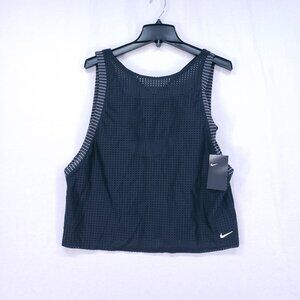 Nike Sport Mesh Breathable Layered Athletic Tankini Top Black Low Back Size L